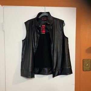Sleek Black Faux Leather double zipper Vest Isle by Melis Kozan NWT